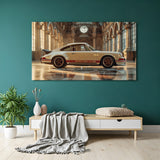 Canvas wall art of a Porsche placed inside a luxurious palace—perfect for elegant interiors and car lovers with a taste for royalty