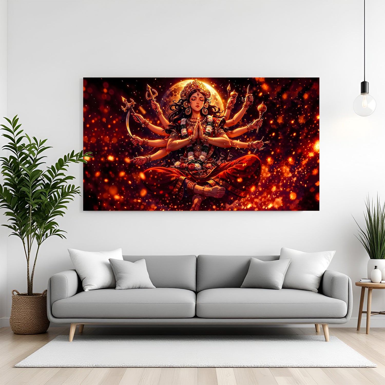Maa Durga meditation pose with glowing background canvas wall painting in premium wrapped frame