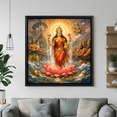 Maa Lakshmi divine wall painting in elegant black floater frame during Samudra Manthan