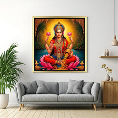 golden frame maa laxmi vastu canvas wall art to bring abundance harmony and spiritual peace into your home or office environment
