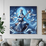 Maa Saraswati canvas wall art symbolizing wisdom, learning, and creative flow, perfect for vastu-aligned study, office, or sacred home decor