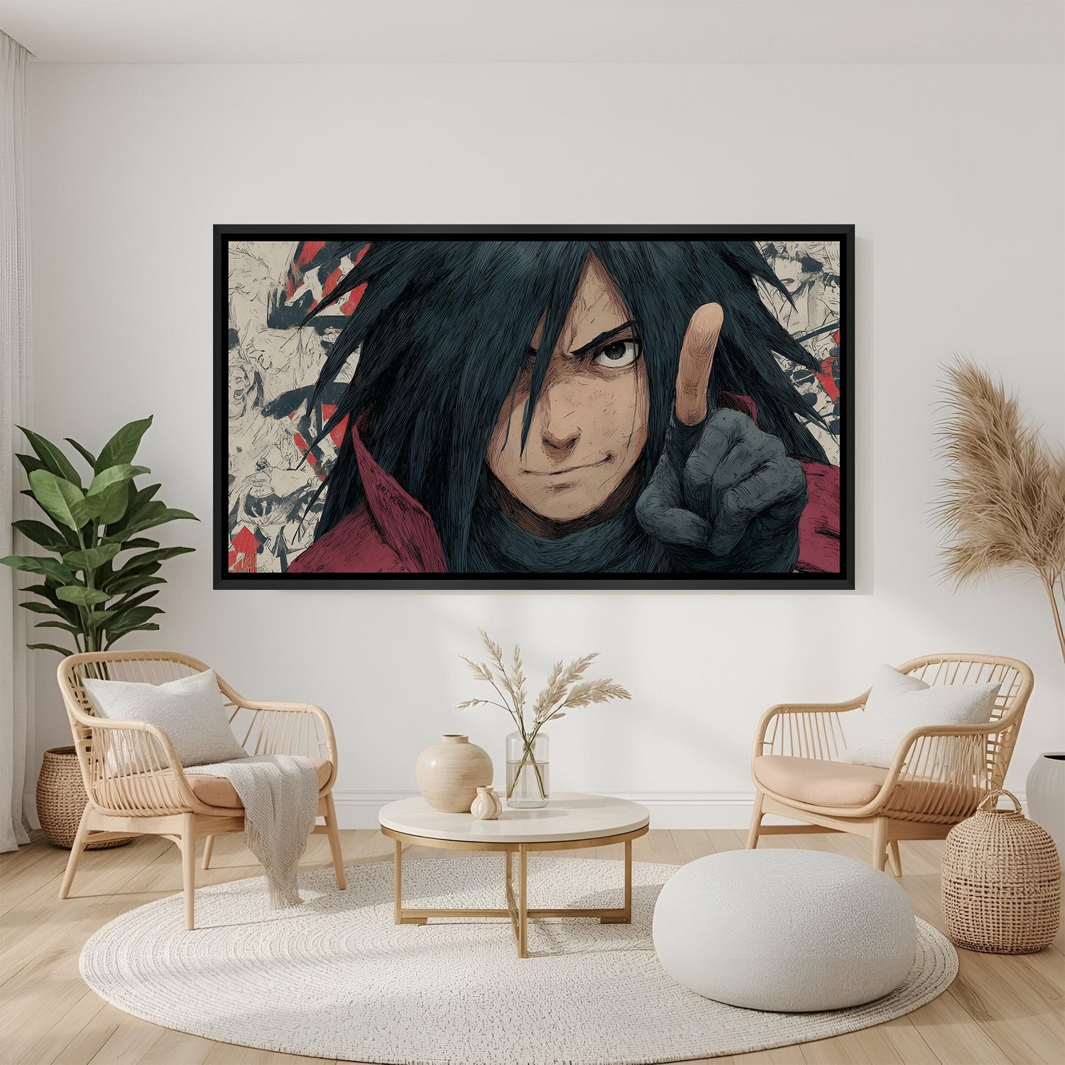 Madara Uchiha anime canvas artwork in premium black floater frame