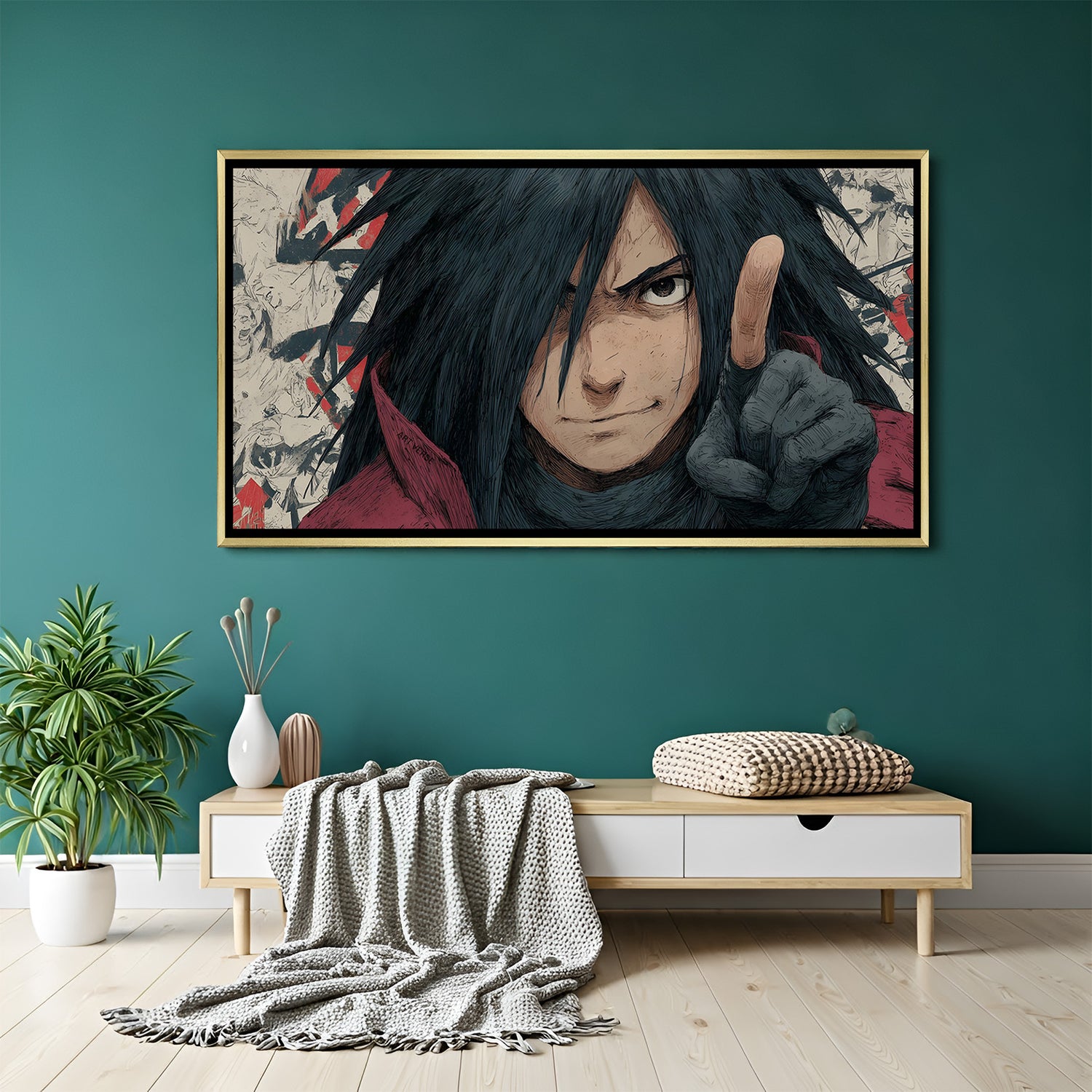 Madara Uchiha Naruto wall art in luxury golden floater frame with anime design