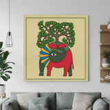Madhubani elephant canvas painting in traditional Indian folk art style for ethnic wall decor and artistic home interiors