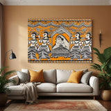 Madhubani princess palki canvas wall art with orange background and traditional folk detailing in premium canvas wrapped frame