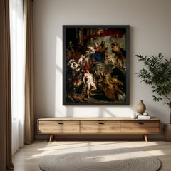 Black-framed vintage religious canvas of Madonna and Child—canvas printed wall art for sacred, historical, and classic spaces
