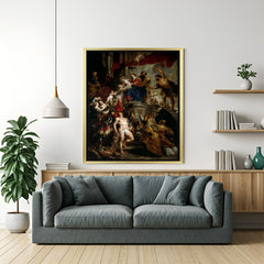 Golden-framed ancient-style canvas print of Rubens’ Madonna and Child—vintage wall decor with spiritual and artistic depth