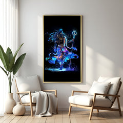 divine shiv ji canvas art with golden floater frame radiating spiritual warmth devotion and peaceful ambience in home