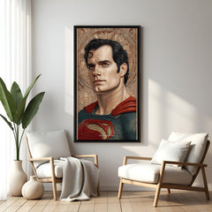 Superhero-inspired artwork in elegant black floater frame with cinematic modern styling