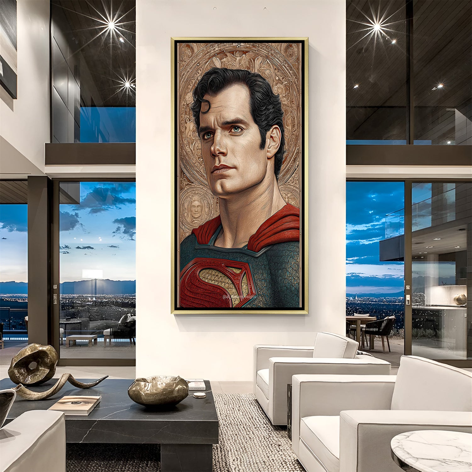 Man of Steel Legacy canvas wall decor in luxury golden floater frame featuring a heroic contemporary artwork