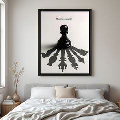 Master Yourself motivational chess wall art in elegant black floater frame for modern office and study decor