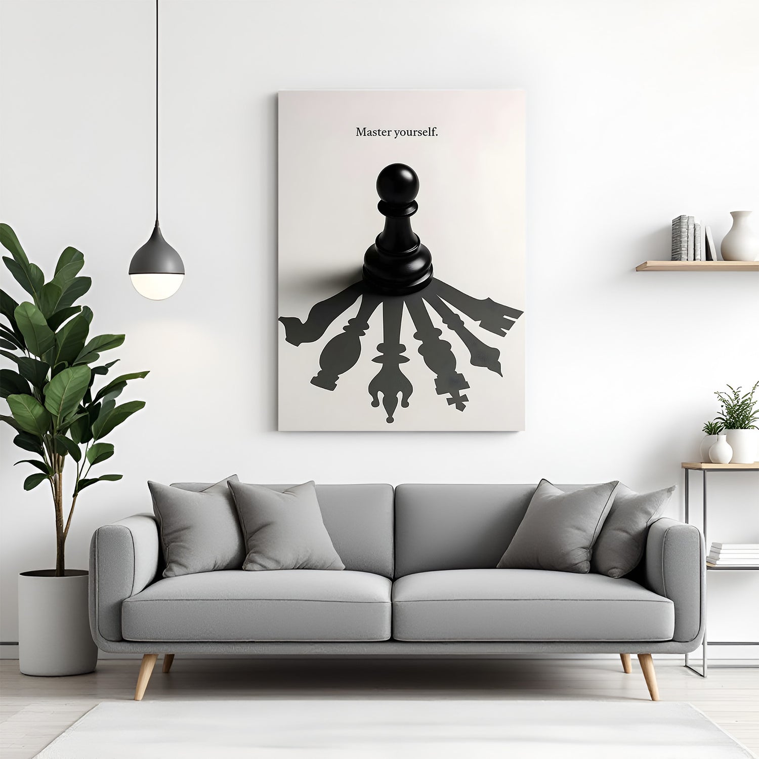 Master Yourself chess motivation canvas wall art in premium canvas wrapped frame with strategic chess-themed design