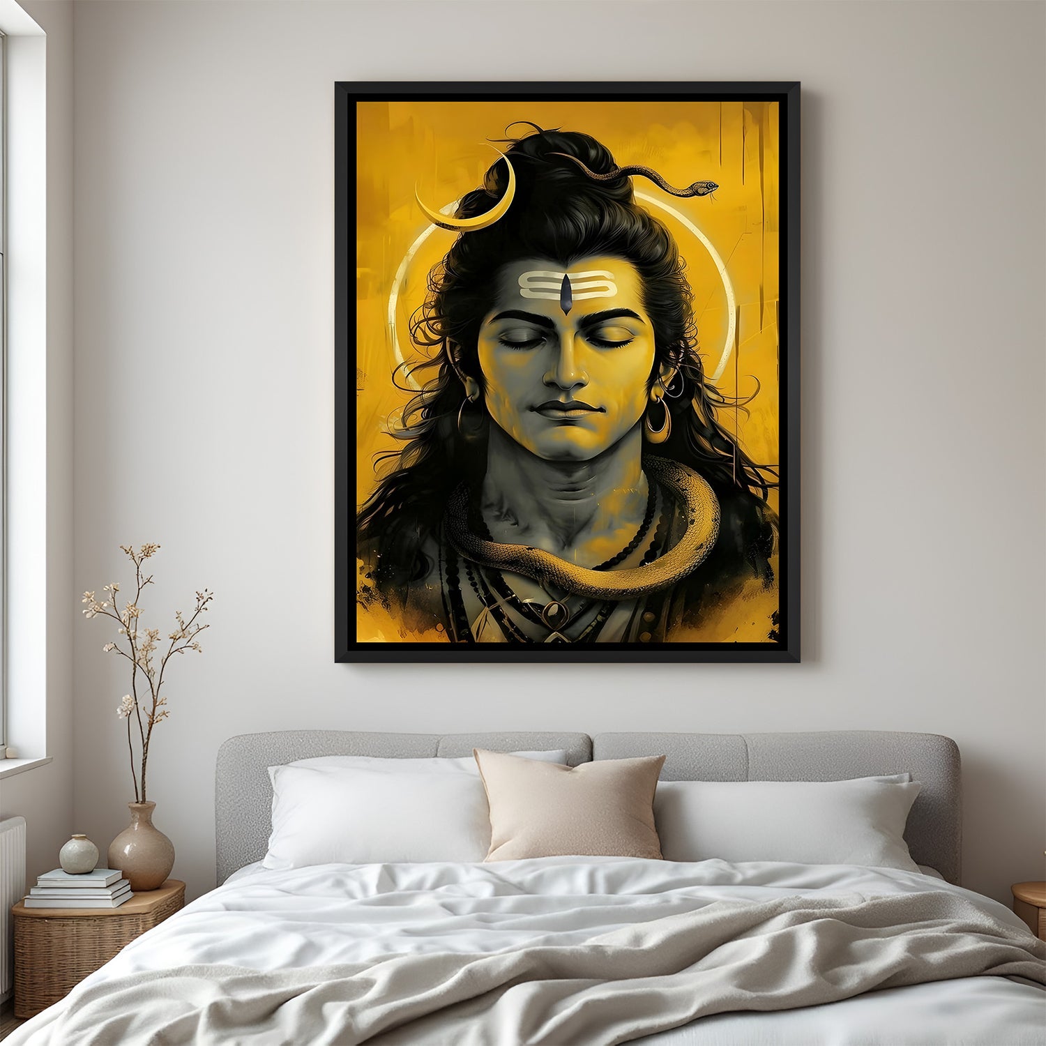 Lord Shiva meditation painting black floater frame wall art for living room decor