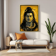 Meditative Shiva golden floater frame canvas wall art premium spiritual painting for home decor