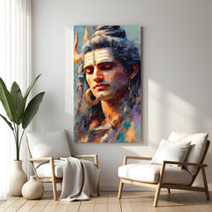 Abstract meditative Shiva portrait canvas wall art with textured brush strokes