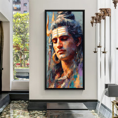 Modern Shiva portrait painting with black floater frame for contemporary decor