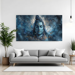 Meditative Shiva canvas wrap wall art blue Mahadev painting for living room and meditation decor India