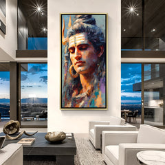 Premium Shiva abstract canvas wall art with golden floater frame