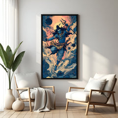Artistic Mahadev with Trishul and cloud backdrop in elegant black floater frame