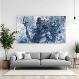 Serene portrait of Lord Shiva holding his trident against swirling clouds in premium canvas wrapped frame