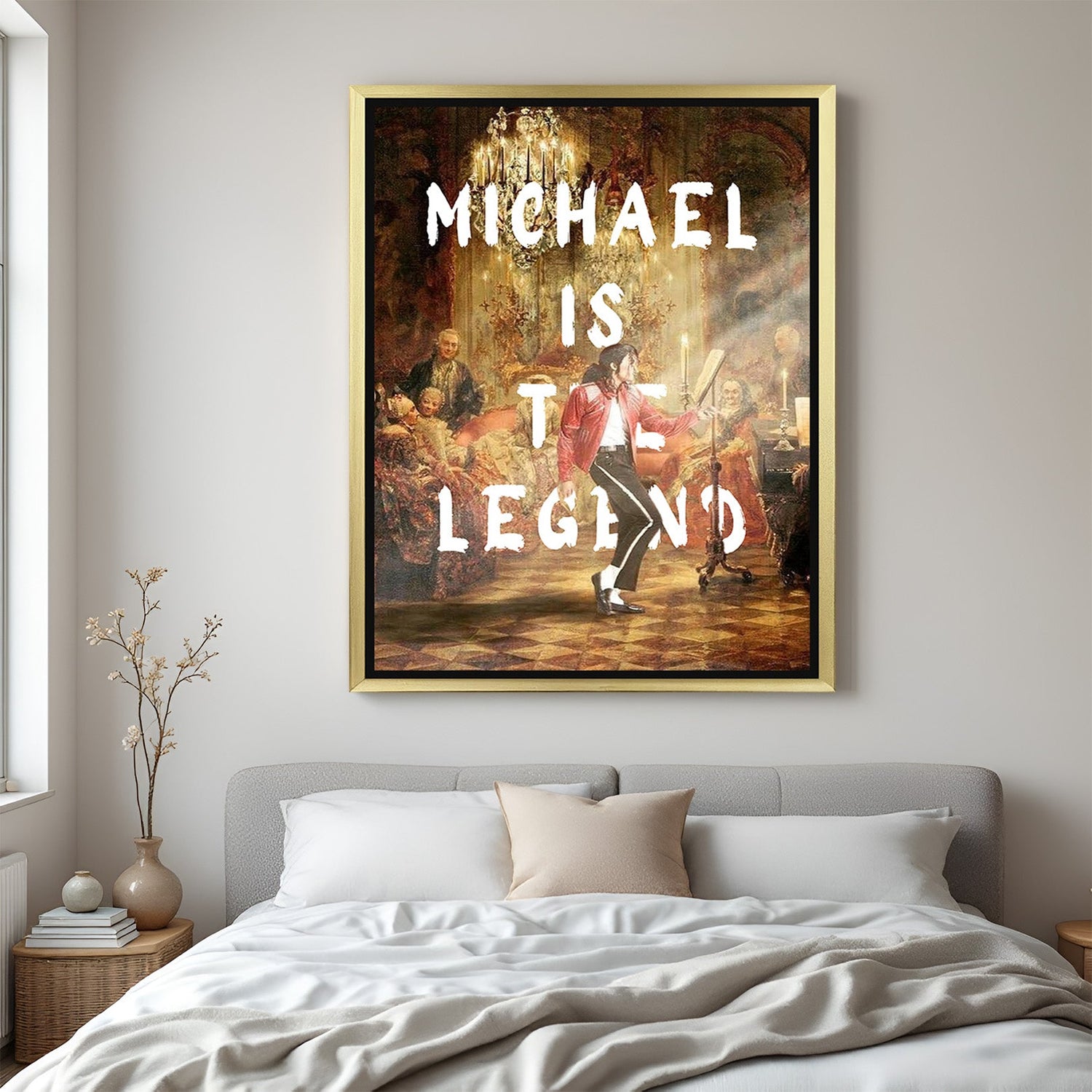 Michael Jackson wall art in gold frame featuring modern artistic style and graffiti-like 
