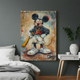Mickey Mouse holding baseball bat modern art canvas print, colorful cartoon-themed wall decor for stylish spaces