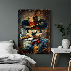 Modern canvas artwork of Mickey Mouse smoking a cigar, designed with bold lines and street-style attitude, ideal for edgy home and pop culture wall decor