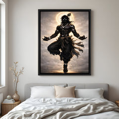 Contemporary Shyam-inspired spiritual artwork in elegant black floater frame with modern devotional aesthetic