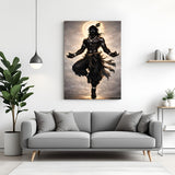 Stylized dark-toned divine figure inspired by Lord Krishna canvas wall art in premium canvas wrapped frame