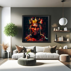 Black-framed modern art featuring Mike Tyson in crown—motivational and legendary boxing icon canvas for dynamic modern room styling