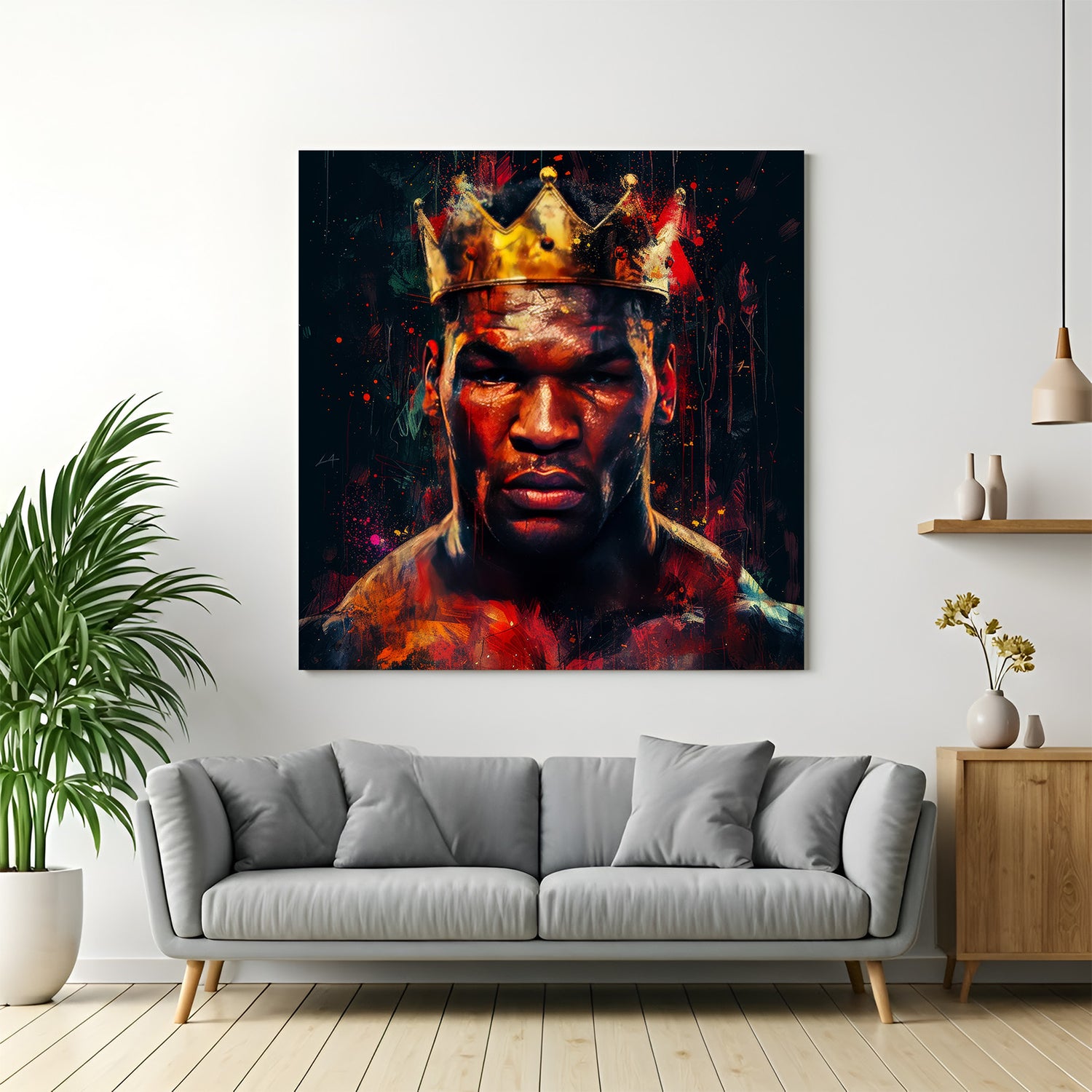 Modern canvas wall art of Mike Tyson wearing a crown with 