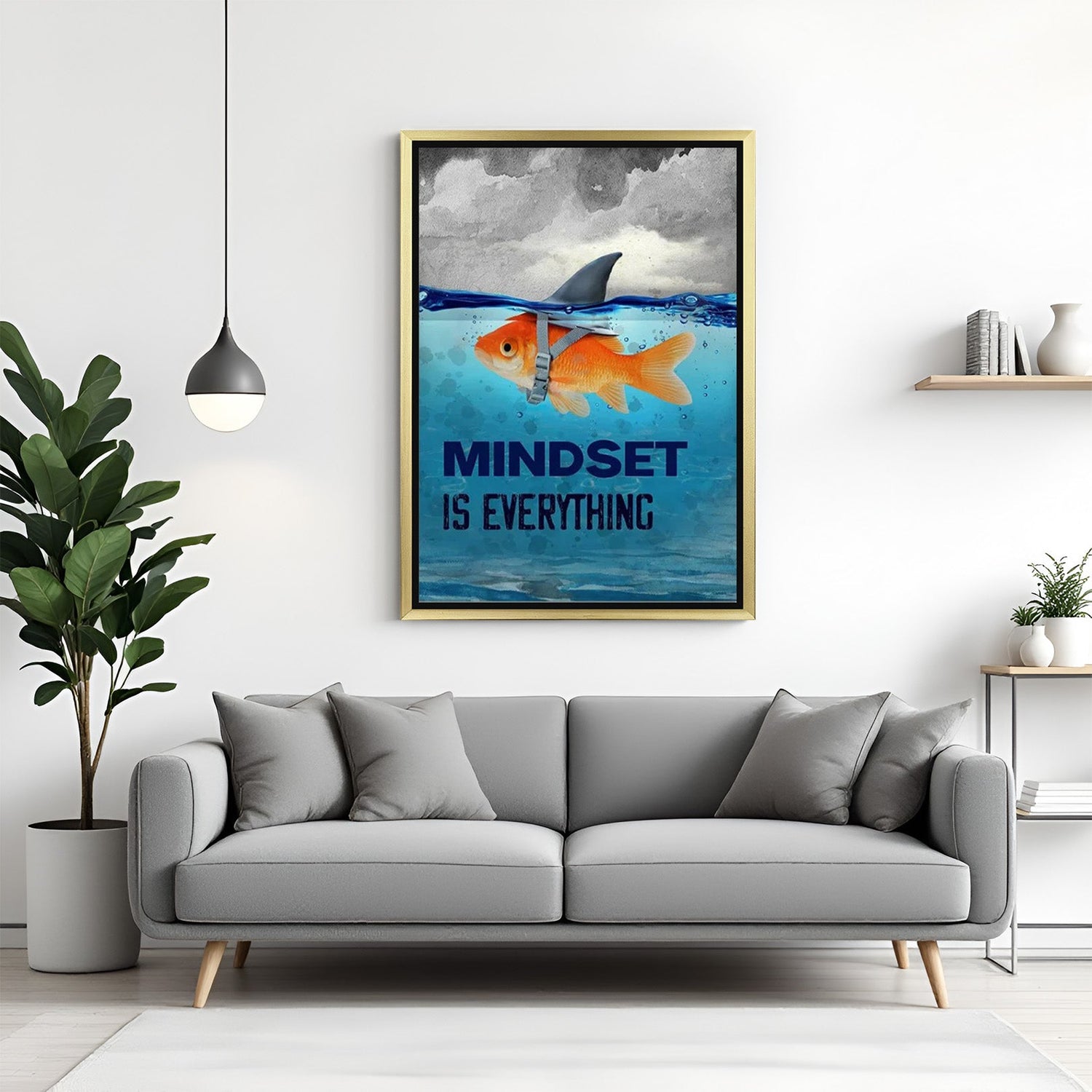 Golden frame inspirational canvas printed wall art – Mindset is Everything