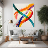 Minimal abstract wall art with 4–5 bold paint strokes on white canvas
