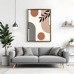 Bohemian geometric wall art with golden floater frame – minimal abstract design with soft tones