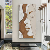 Minimal elegance female line art modern canvas wall painting with abstract face design in canvas wrapped frame