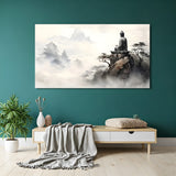 Misty Mountain Buddha canvas painting with Zen spiritual artwork in canvas wrapped frame