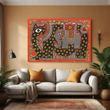 Mithila Madhubani canvas painting for Indian folk wall art and traditional home and office decor