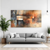 Modern abstract canvas wall art with earthy tones and geometric texture displayed above sofa in contemporary living room canvas wrap decor
