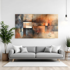 Modern abstract canvas wall art with earthy tones and geometric texture displayed above sofa in contemporary living room canvas wrap decor