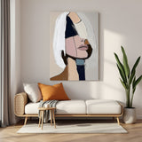 Modern abstract female portrait canvas wall art with minimal face and geometric colors