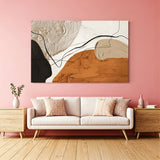 Modern abstract canvas wall art in terracotta and neutral tones with textured design displayed above sofa in contemporary decor canvas wrap