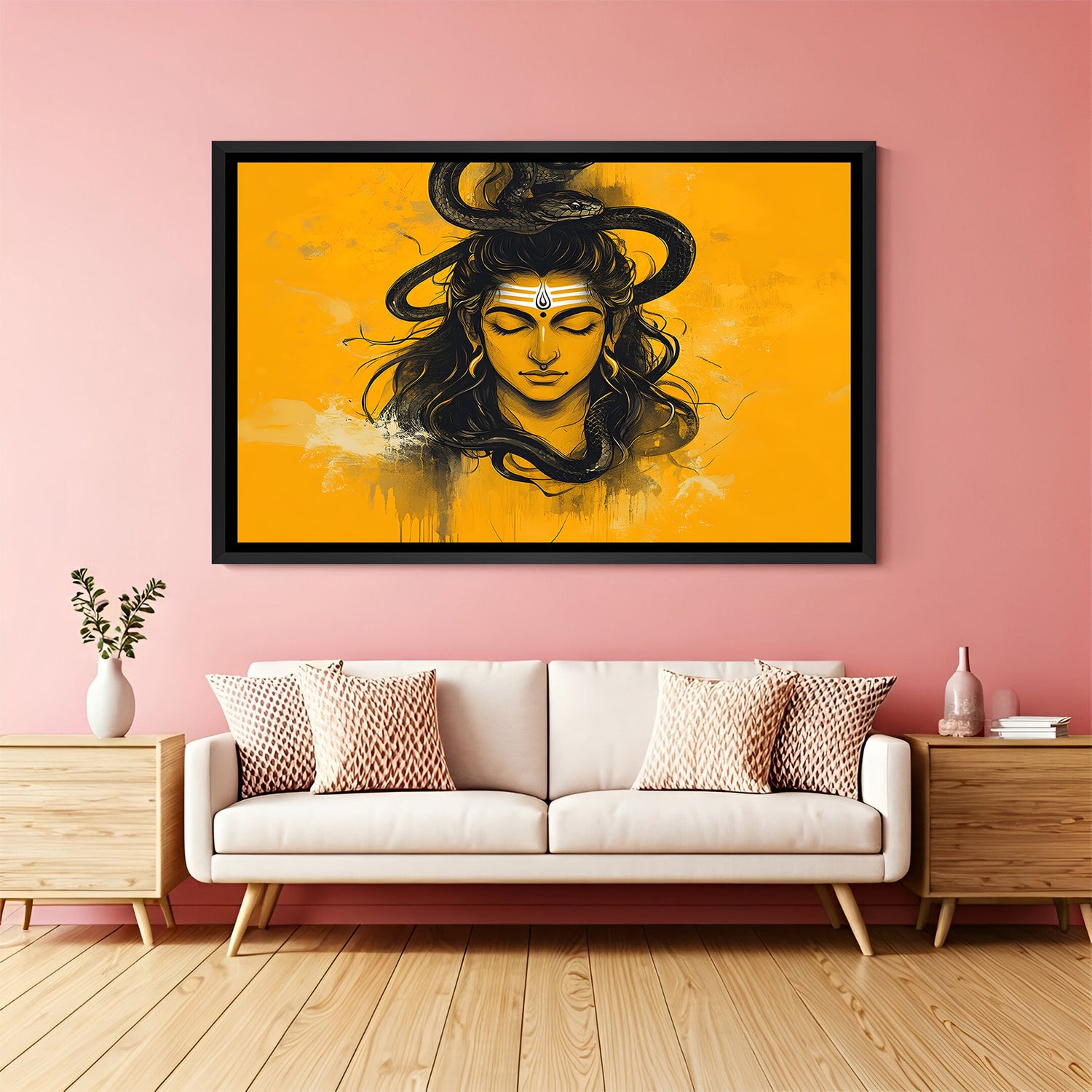 Modern Shiva portrait painting in black floater frame spiritual canvas wall art India