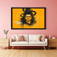Modern Shiva portrait painting in black floater frame spiritual canvas wall art India