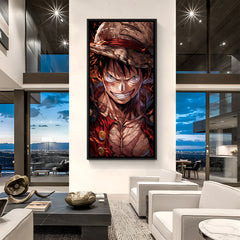 Monkey D. Luffy Battle Worn Straw Hat anime canvas artwork in premium black floater frame