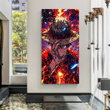 Monkey D. Luffy Fire Aura Close-Up canvas painting with fiery anime artwork in canvas wrapped frame