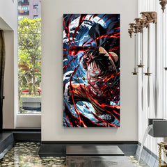 Monkey D. Luffy Fire Water Battle canvas painting with anime action artwork in canvas wrapped frame