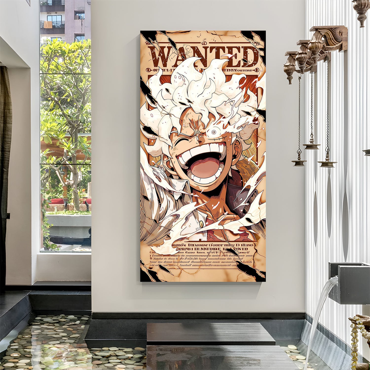 Monkey D. Luffy Gear 5 Wanted Poster canvas painting with funny anime artwork in canvas wrapped frame