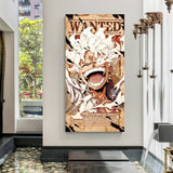 Monkey D. Luffy Gear 5 Wanted Poster canvas painting with funny anime artwork in canvas wrapped frame