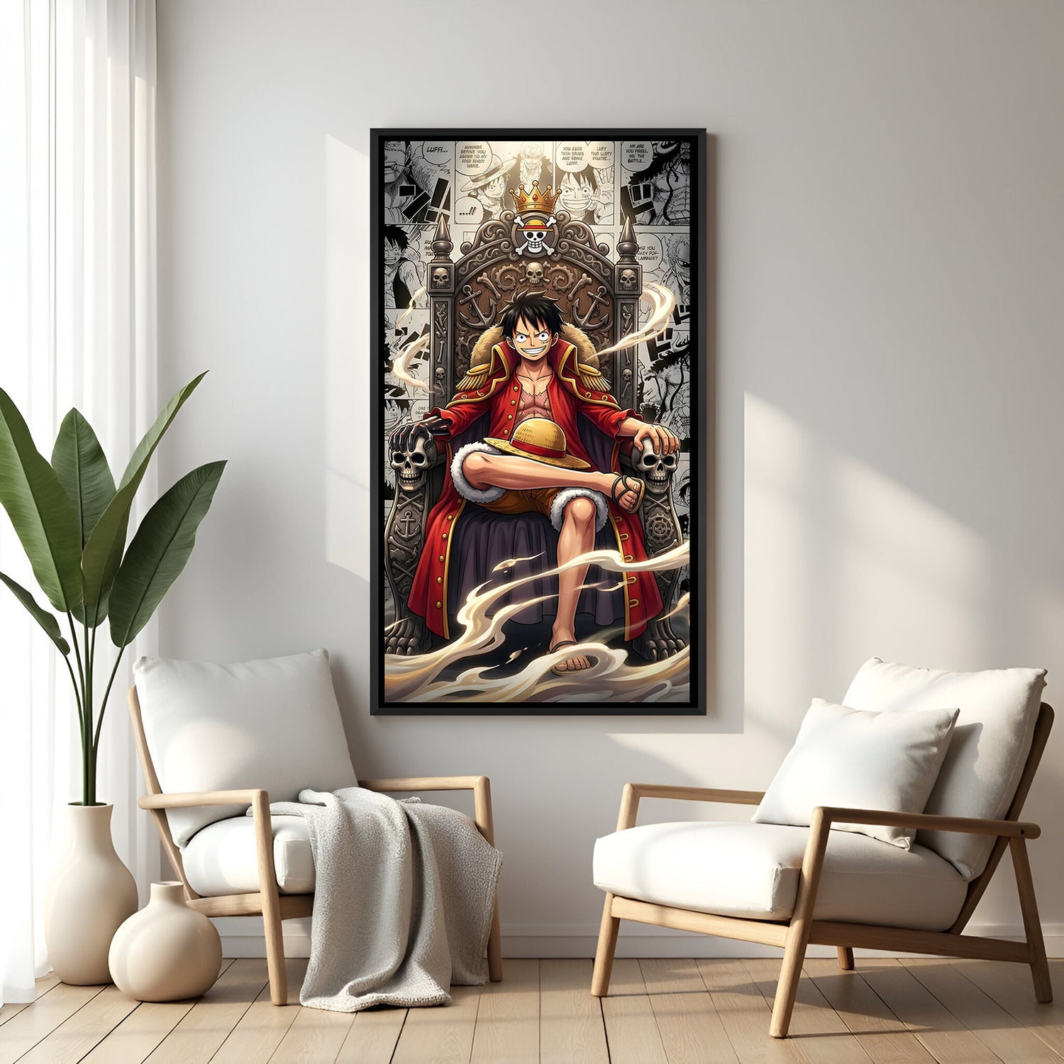 Monkey D. Luffy Manga King anime canvas artwork in premium black floater frame
