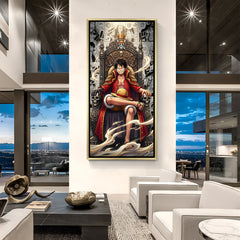 Monkey D. Luffy One Piece wall art in luxury golden floater frame with manga king anime design